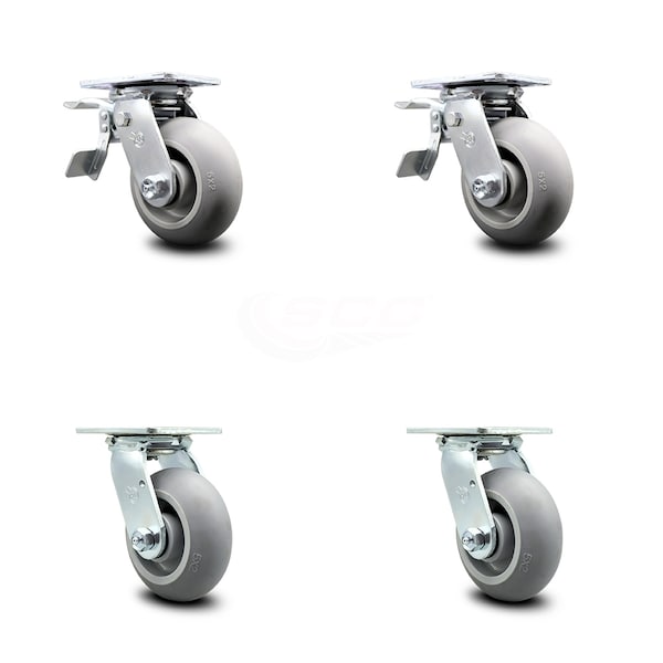 Service Caster 5 Inch Thermoplastic Rubber Caster Set with Ball Bearing 2 Total Lock Brake SCC SCC-TTL30S520-TPRBD-2-S-2 - main